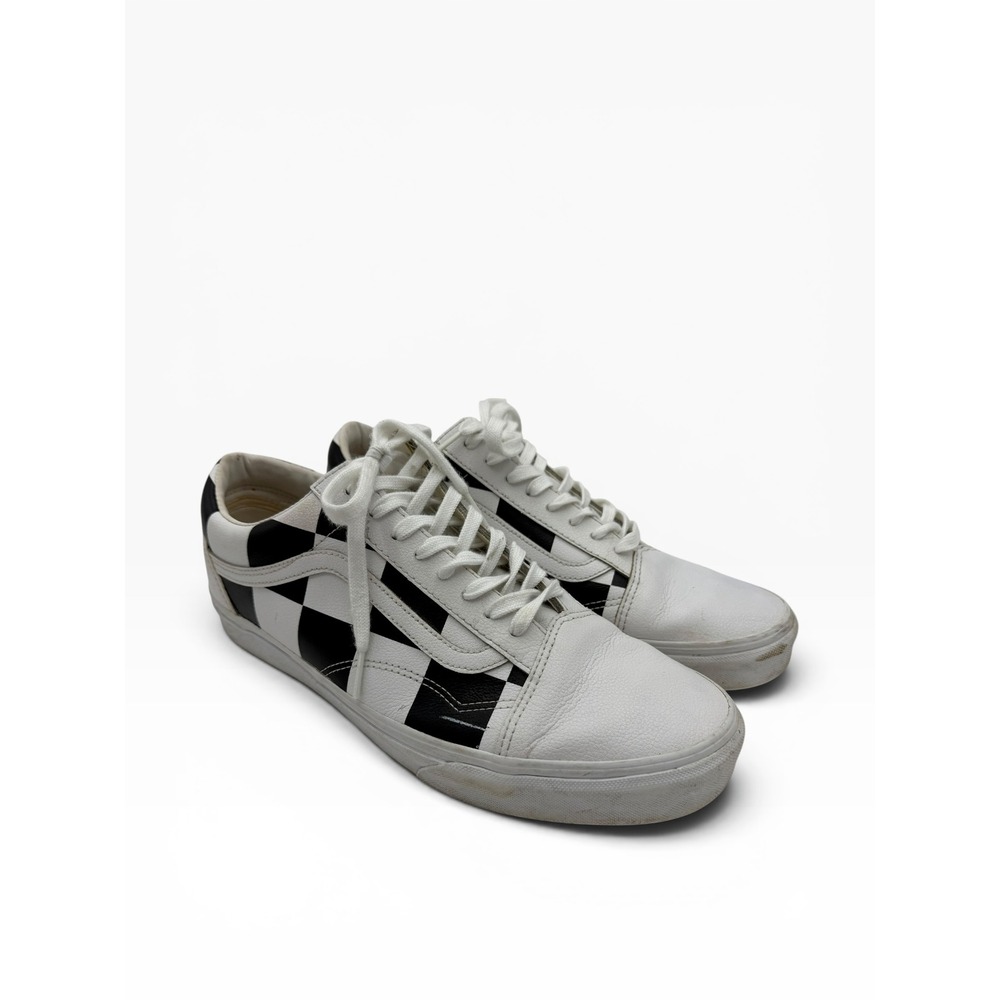 Vans Old Skool Oversized Checkerboard Black White Leather Sneakers Mens 11.5